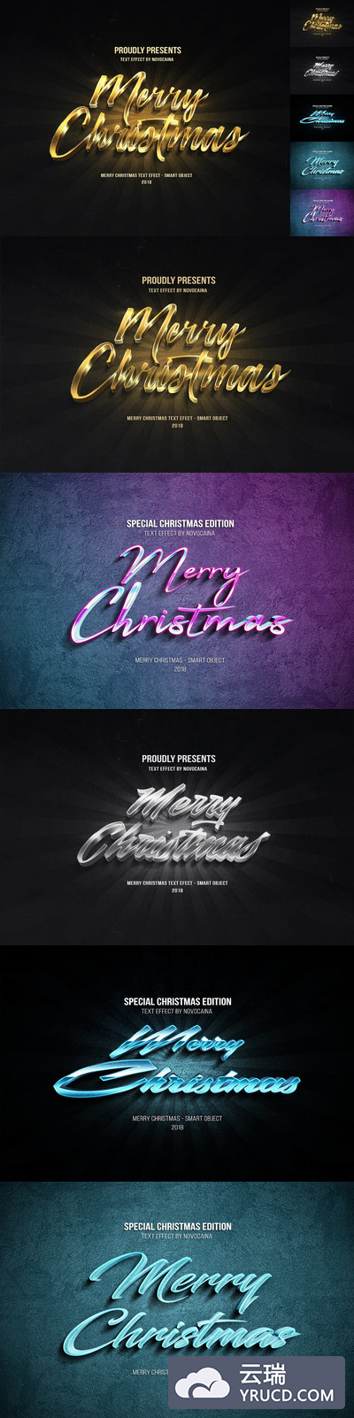 高品质的高端3D立体金属土豪金金色渐变圣诞节圣诞快乐图层样式大集合