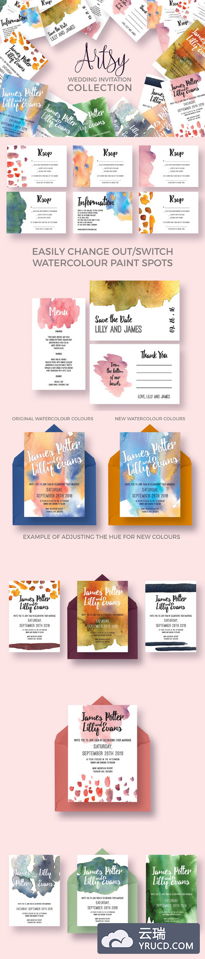 艺术婚礼邀请函卡片集合 Artsy Wedding Invitation Collection