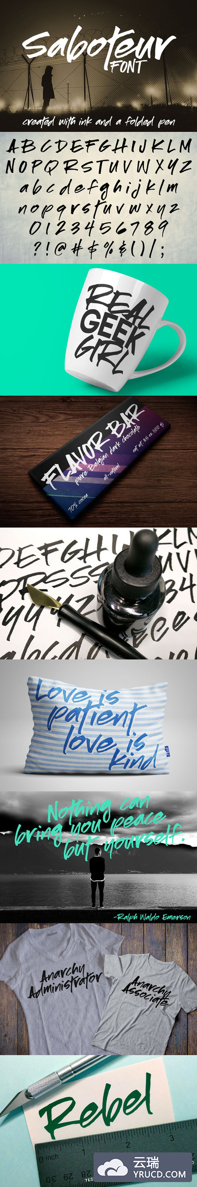 大气流畅的墨水手绘字体 Saboteur: a smoothed ink pen font