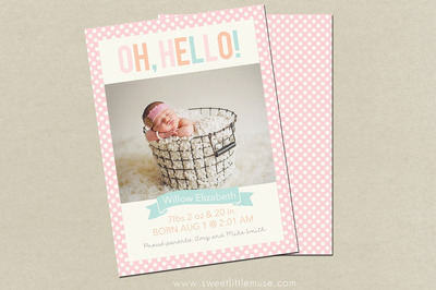 新生儿女孩出生“公告”海报模版 Girl birth announcement template