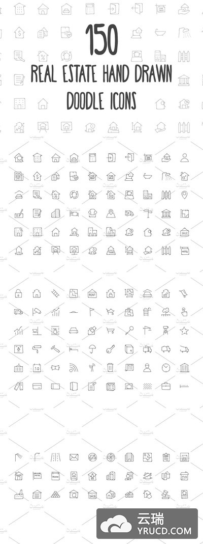 房地产手绘涂鸦图标 Real Estate Hand Drawn Doodle Icons