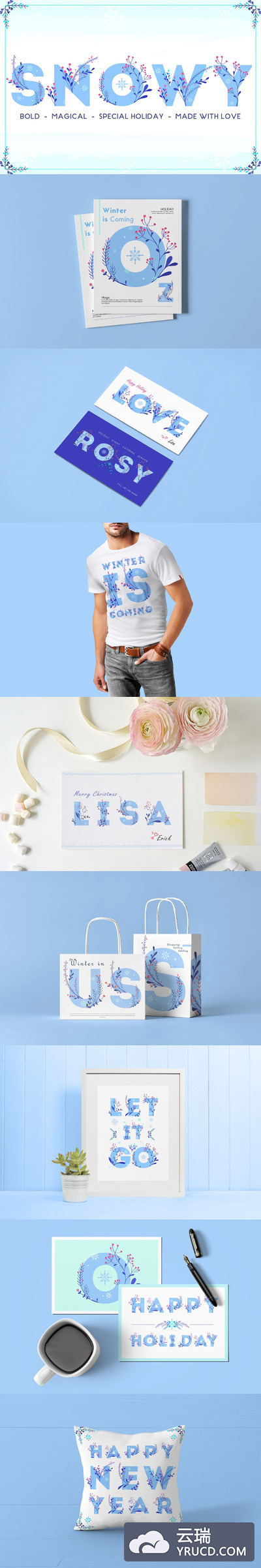 高端清新时尚简约的冬季冬天立冬Snowy花卉颜色字体(OTF/AI/EPS9)