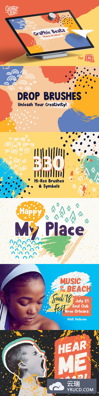 时尚可爱高端的多用途Illustrator画笔笔刷集合