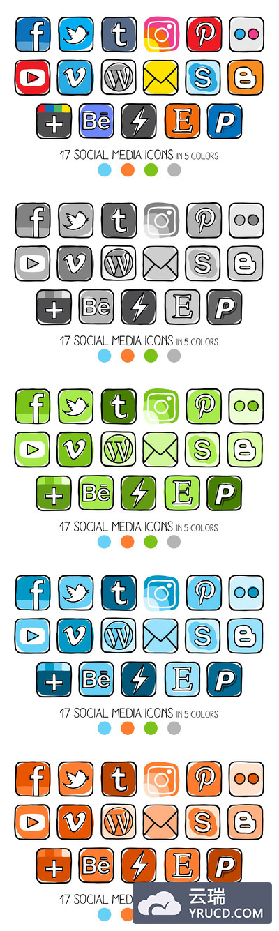 手绘社交媒体图标 Guache effect social media icons