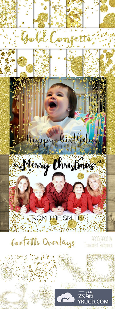 金五彩纸屑背景纹理 Gold Confetti Overlays/Backgrounds