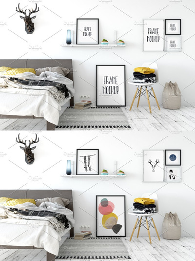 卧室画框样机 Scandi Interior Frame Mockup - 02