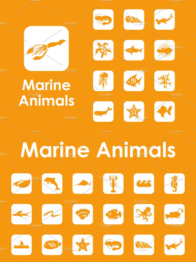 36个海洋动物简单的图标 36 marine animals simple icons