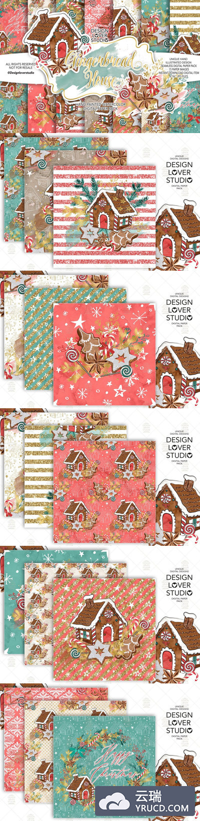 JPG | 圣诞节姜饼屋剪贴画糖果亮片设计元素