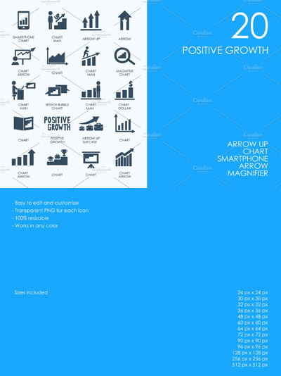 数据增长相关的图标 Positive growth icons