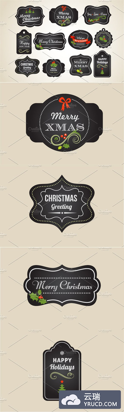 黑板复古圣诞标签 Blackboard vintage Xmas labels