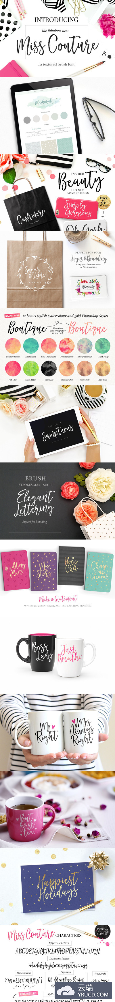 毛笔手绘字体 Miss Couture  Brush Script + Bonus