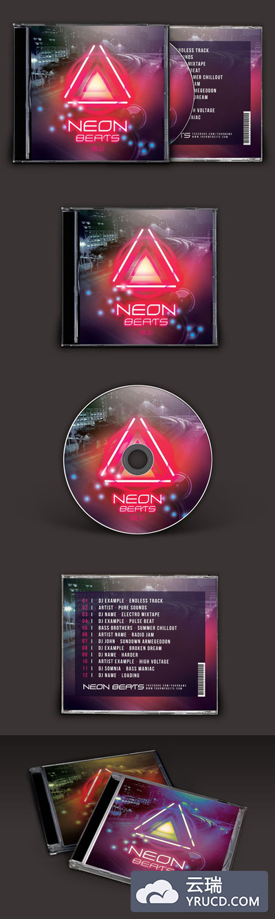 霓虹灯音乐CD封面模版 Neon Beats CD Cover Artwork