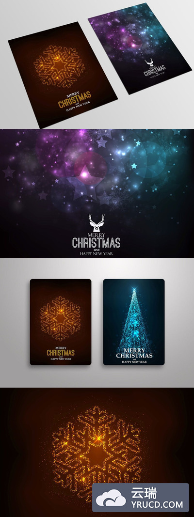 矢量 | 圣诞节抽象缤纷雪花星光闪闪背景元素