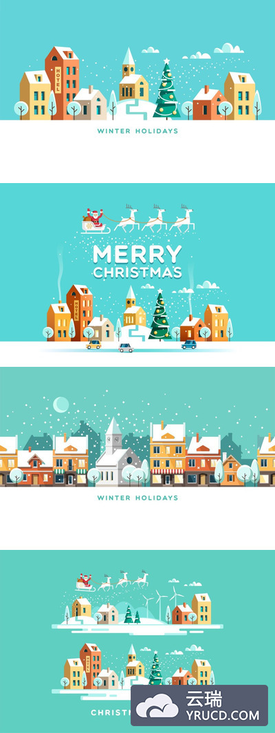 矢量 | 城市冬季景观圣诞节小镇