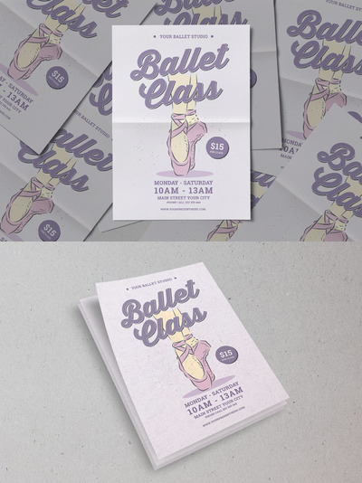 优雅简约时尚的芭蕾舞舞蹈班传单DM海报设计模板（psd）