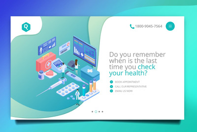 时尚高端简约2.5D等轴等距医院医生医疗中心养老服务banner海报着陆页插画网页标题PSD和AI矢量设计模板