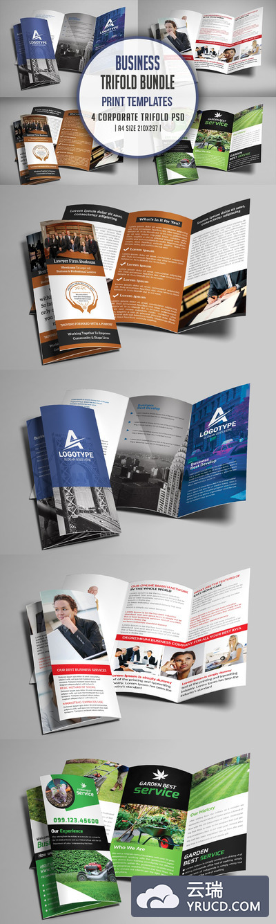 企业三折页画册模版 Corporate Trifold Brochure Bundle