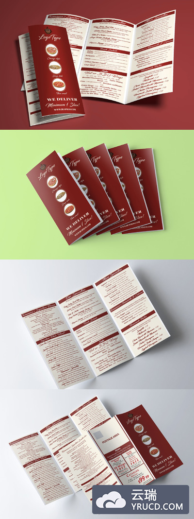 三折页的餐厅菜单设计模版 Restaurant Menu Tri-fold Brochure
