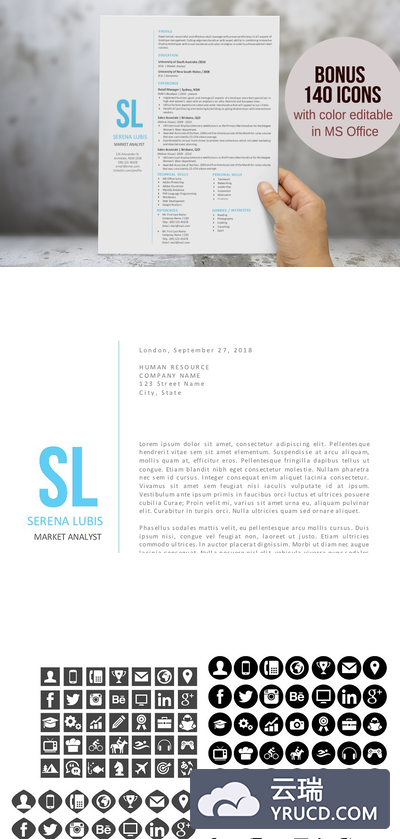 极简主义的word简历模版二合一 2 in 1 simple initial Word resume