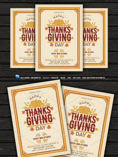 感恩节活动海报邀请函模版 Thanksgiving Flyer / Invitation