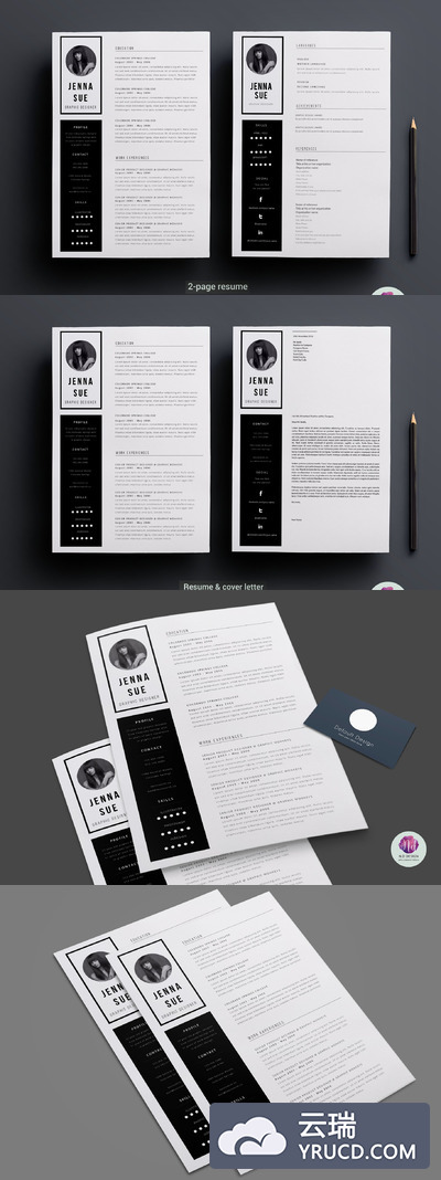 2页简洁风格的简历模版 2 page CV template