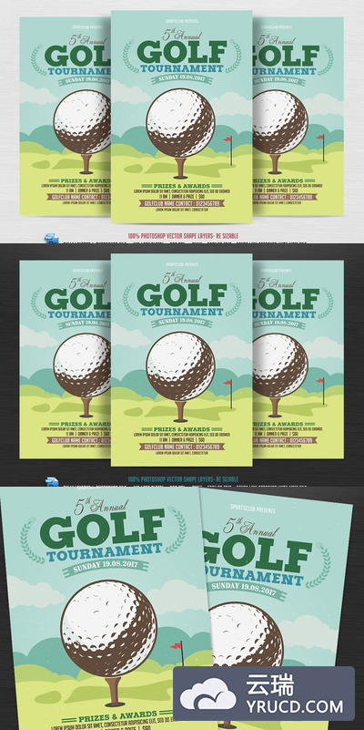 经典插画风格的高尔夫活动海报模版 Golf Tournament Flyer