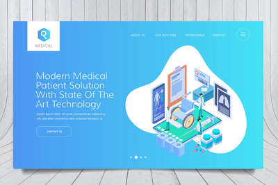 时尚现代流行的2.5D等轴等距医疗健康医院医生护士海报banner着陆页插画设计模板-04