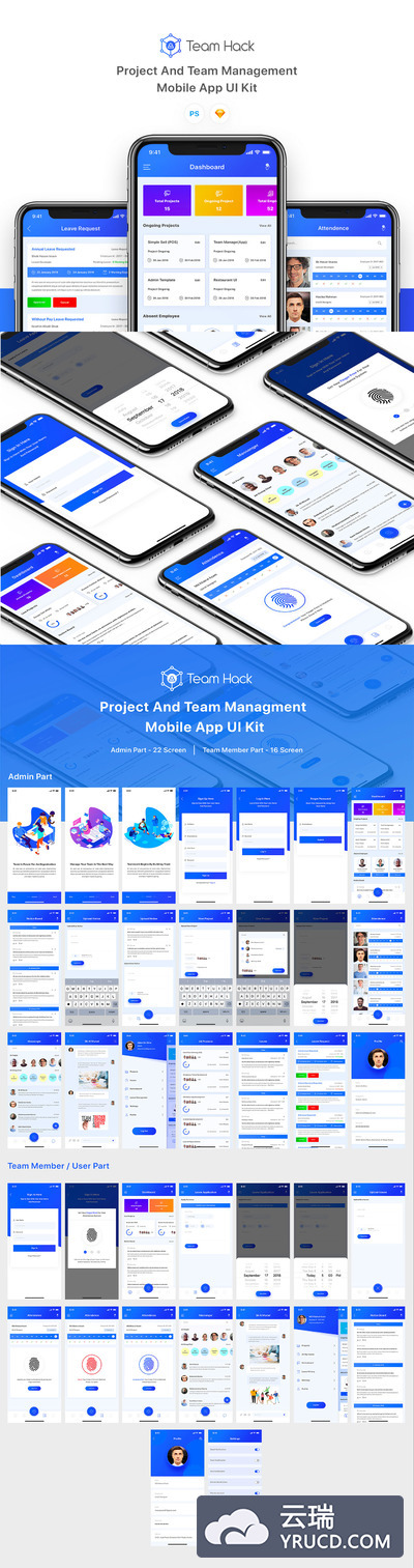 功能强大且专业的项目与团队管理APP UI KIT [Sketch,PSD]