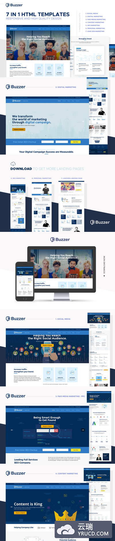 时尚高端简约多用途的营销登陆页面banner着陆页UI KITS网站设计模板