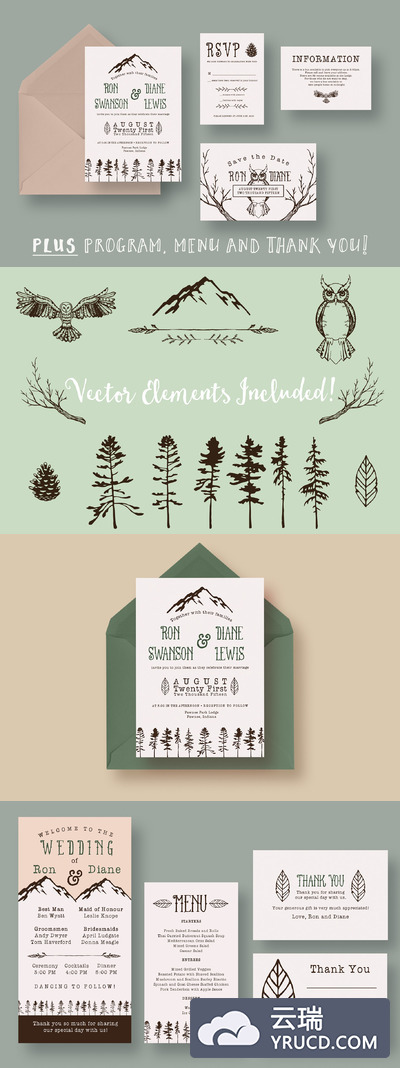 户外婚礼邀请函模版 Outdoor Adventurer Wedding Suite