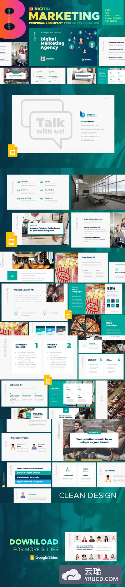 时尚高端多用途的数字营销机构powerpoint幻灯片演示模板（pptx）