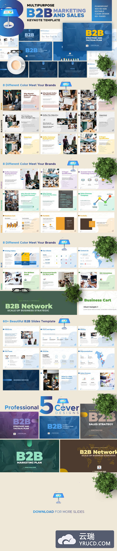 时尚高端多用途的主题演讲B2B营销和销售keynote幻灯片演示模板（key）