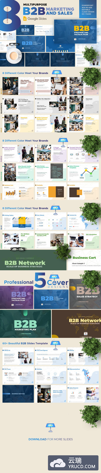 时尚高端多用途的主题演讲B2B营销和销售Google Slide谷歌幻灯片powerpoint演示模板（pptx）