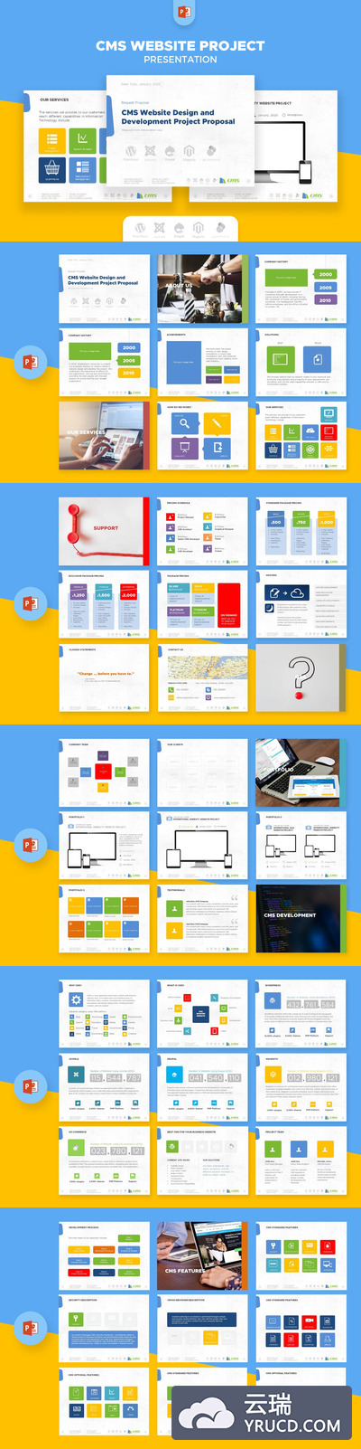 时尚清新高端CMS网站服务介绍powerpoint幻灯片演示模板（pptx）