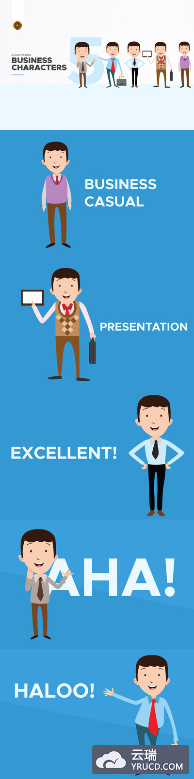 时尚简约清新的商务商业人物插画头像设计模板-2