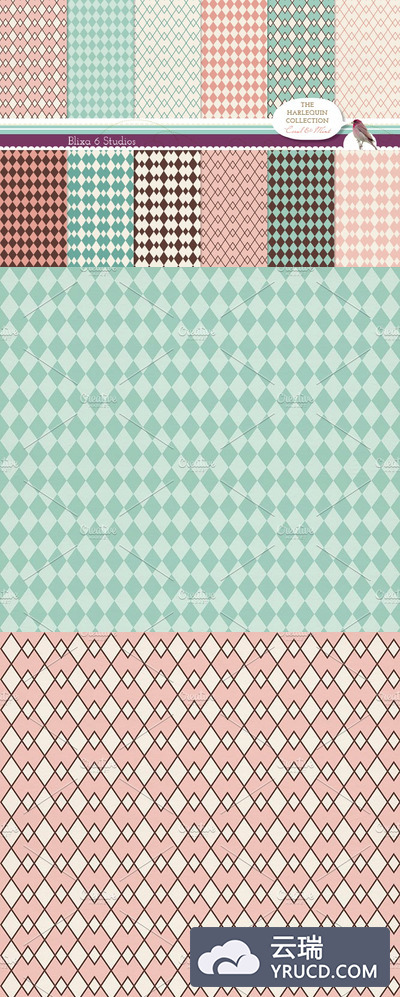 复古几何背景纹理图案 Harlequin Patterns on Vintage Paper