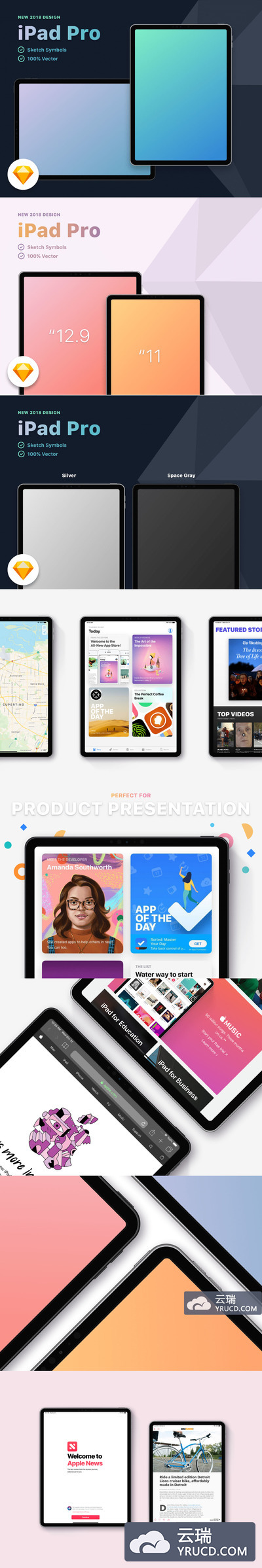 完美的 iPad Pro 2018 设计作品展示样机 [Sketch]