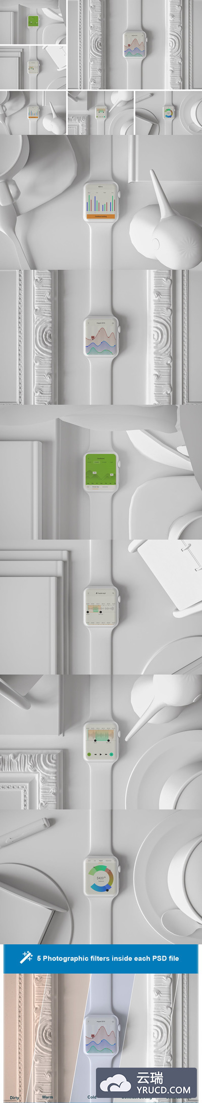 时尚清新简约高端简洁的Apple Watch UI样机展示模型mockups