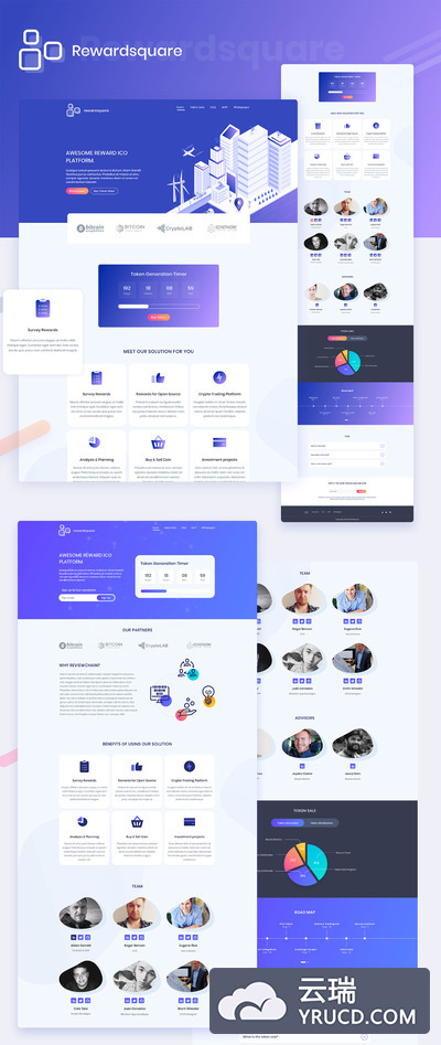 时尚流行的2.5D插图式企业产品服务官网模版下载[Sketch]