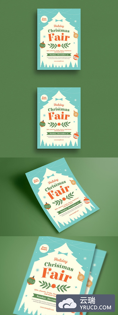 时尚清新高端的简约新年圣诞节海报宣传单DM设计模板