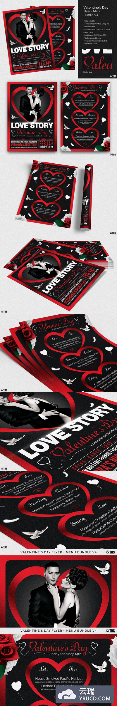 情人节传单+菜单PSD Valentines Day Flyer+Menu PSD V4