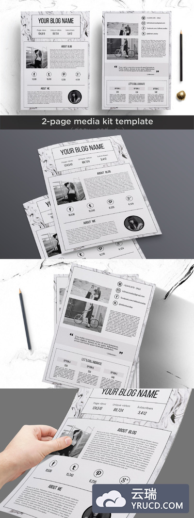 现代媒体风格的简历模版 Modern media kit template