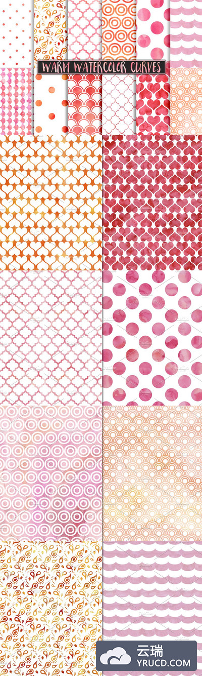 暖色温暖的水彩背景纹理素材 Warm Watercolor Polka Dot Patterns