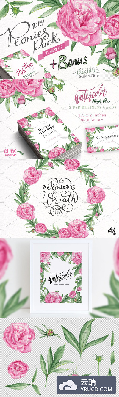 水彩牡丹DIY包 Watercolor Peonies DIY Pack +bonus