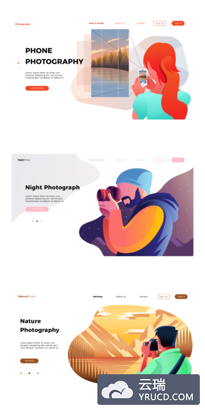 矢量 | 横幅着陆页摄影拍照元素文件