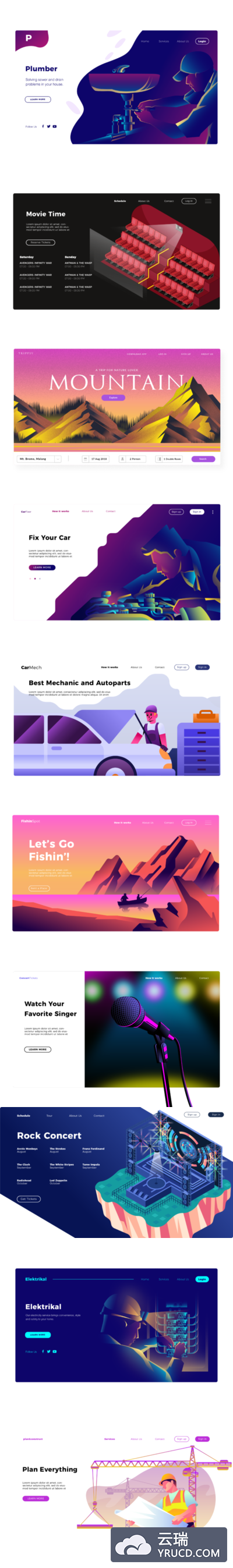 矢量 | 机械师工人施工维修山川修车横幅和着陆页