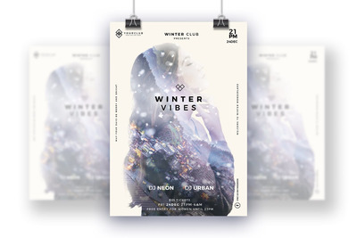 时尚高端简约冬天冬季立冬大雪小雪新年圣诞节双曝光派对party海报宣传单DM设计模板