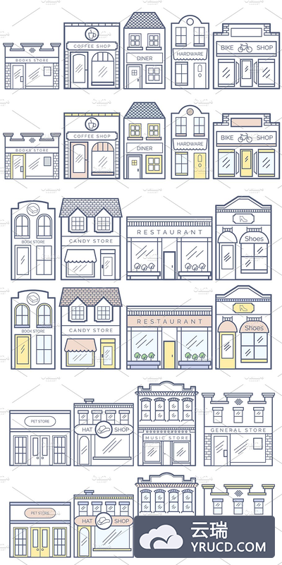 13个商业门面图标 13 Business Buildings Vector