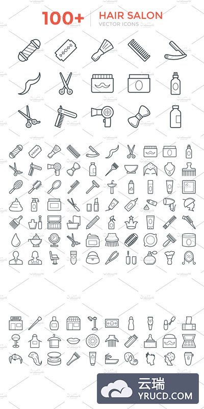 100+美发沙龙矢量图标 100+ Hair Salon Vector Icons