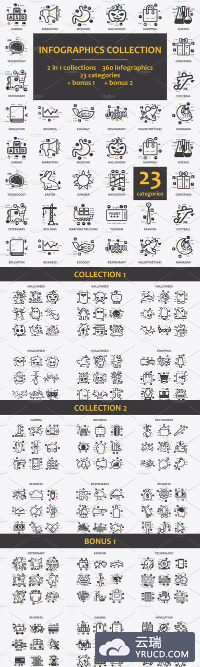 有创意的PPT信息图表素材 -90% GREAT COLLECTION! Infographics